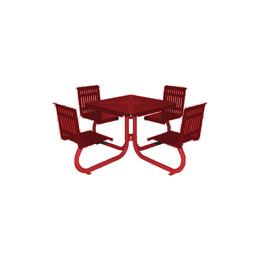 MF1110 Square 4-Seat Table with Seat Backs — Metal Powder Coat — 2 Red — digitally rendered color preview