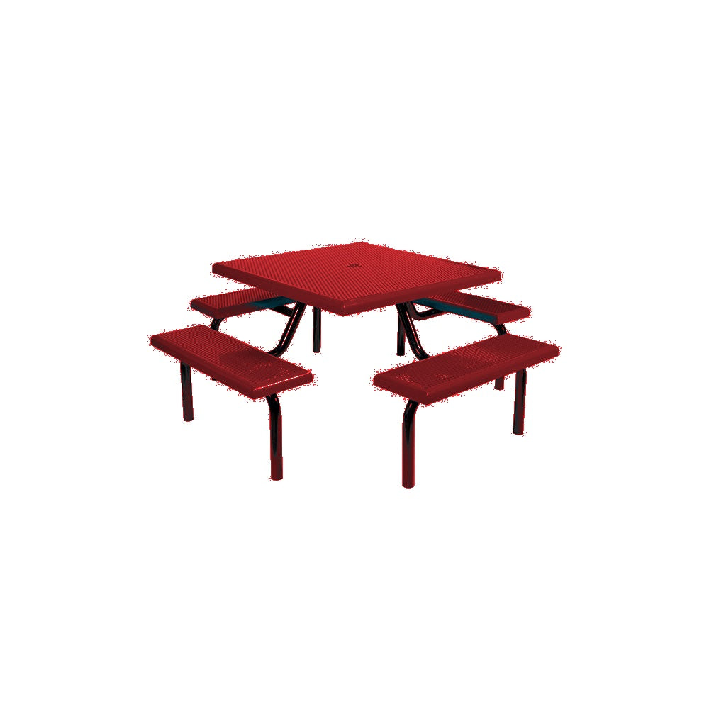 MF1020 Square Modular 4-Bench Table — Metal Powder Coat — 2 Red — digitally rendered color preview