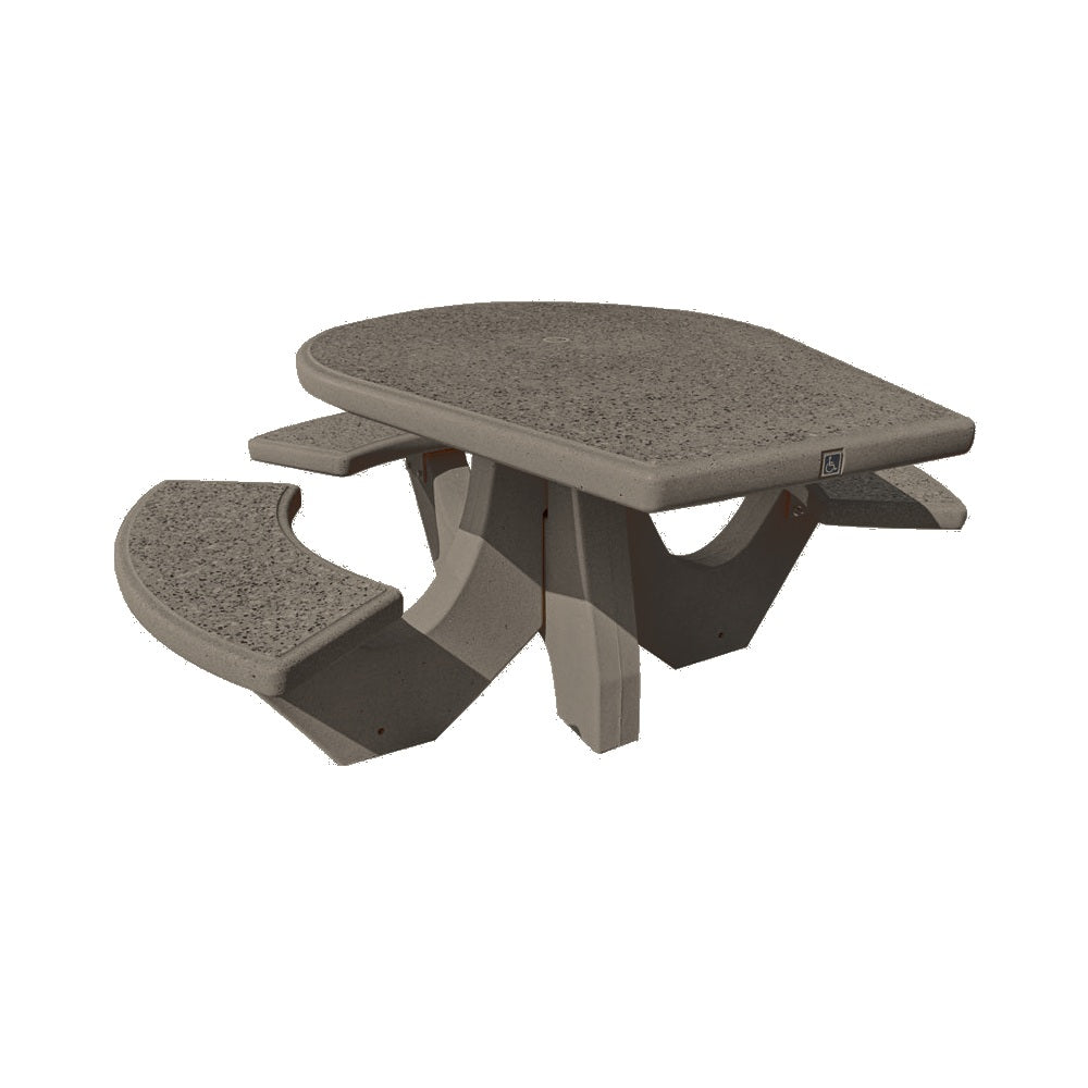 TF3128 3-Seat Round Concrete ADA Compliant Table Set — Standard Ground & Polish Top & Bench - Acid Wash Gray Legs — G26 Charcoal — digitally rendered color preview