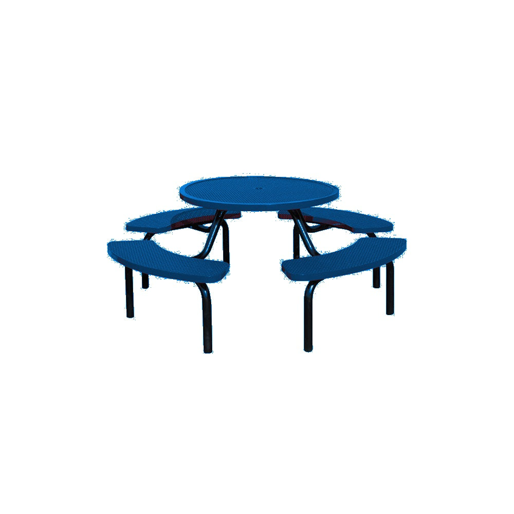MF1023 Round Modular 4-Bench Table — Metal Powder Coat — S7 Sky Blue — digitally rendered color preview