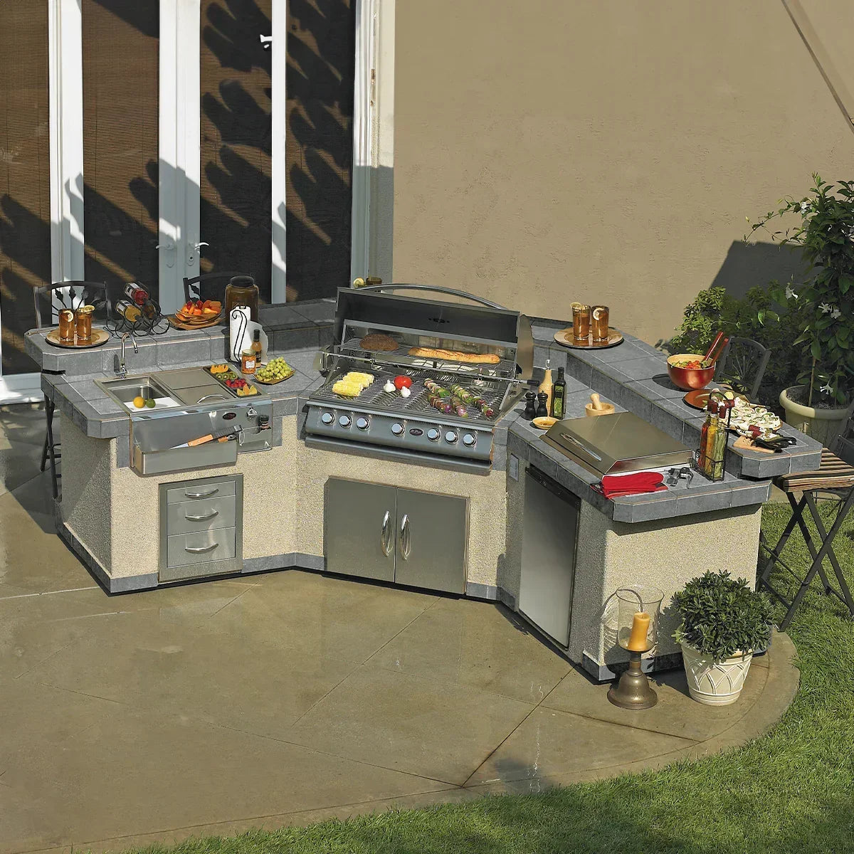 Cal Flame Laguna Q Platinum Series 3-Piece BBQ Island GPV-3100