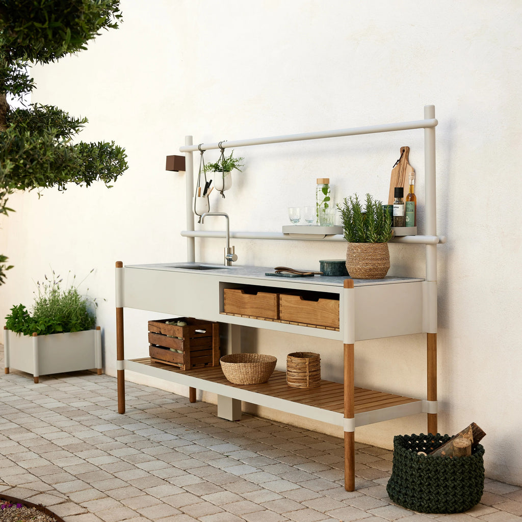 Cane-line Sticks Outdoor Kitchen Module with Teak Shelving and Integrated Sink