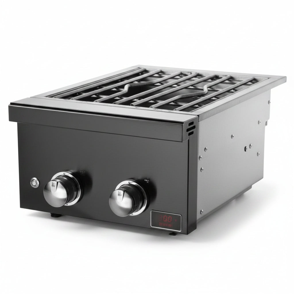 Whistler 13-Inch Built-In Gas Power Burner with Lid - Black Stainless Steel
