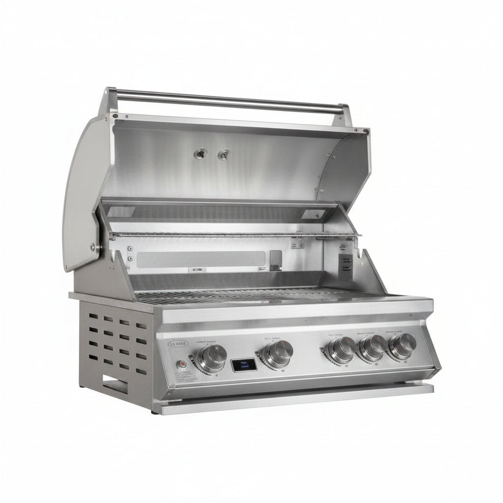 Whistler 102 x 28-Inch 4-Burner Gas Grill Island with Infrared Rear Burner, Refrigerator, Double Side Burner, and Rotisserie Kit