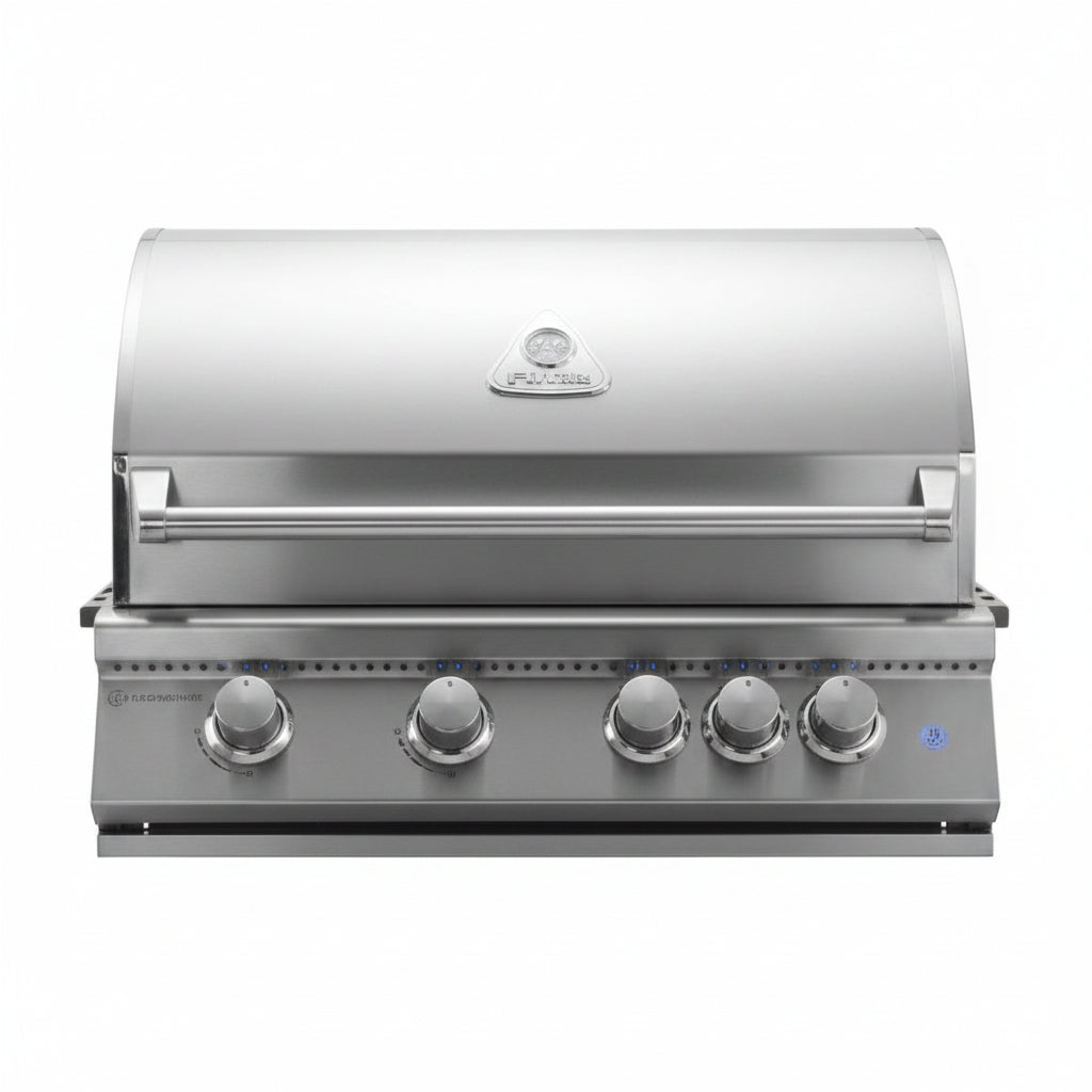 Whistler 32-Inch 4-Burner Built-In Gas Grill on Stainless Steel Cabinet with Rear Infrared Burner, Grill Lights, Rotisserie Kit, and Cover