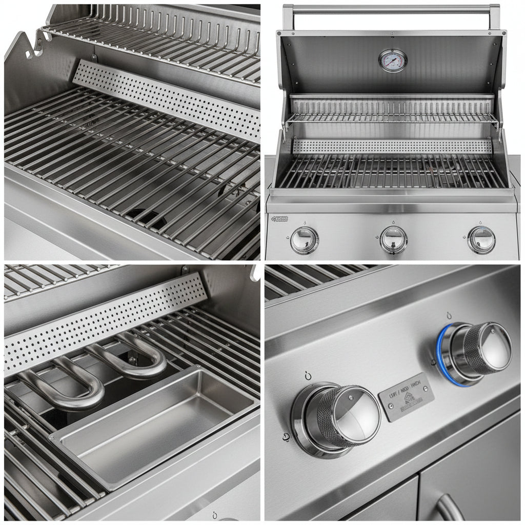 Whistler 102 x 28-Inch 4-Burner Gas Grill Island with Infrared Rear Burner, Refrigerator, Double Side Burner, and Rotisserie Kit