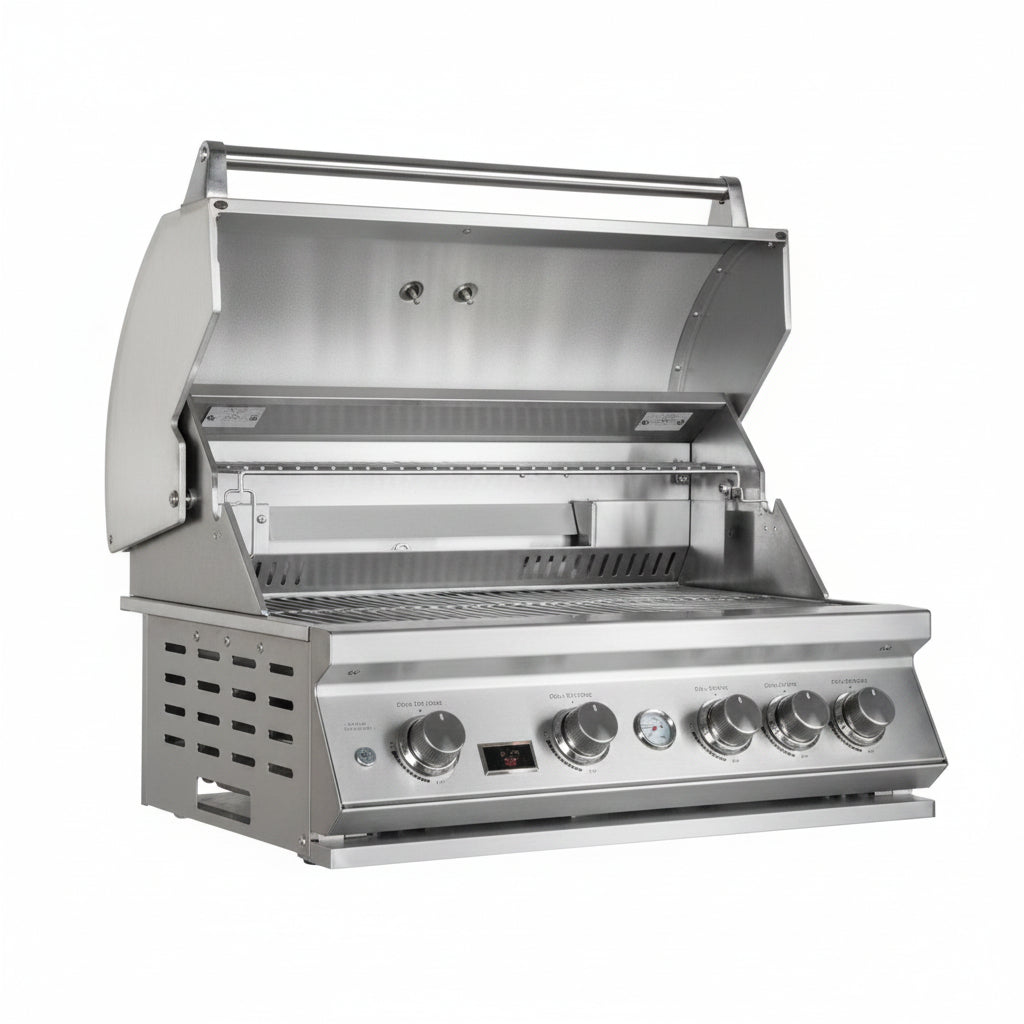 Whistler 34-Inch 4-Burner Gas Grill on Stainless Steel Cabinet with Rear Infrared Burner, Grill Lights, Rotisserie Kit & Cover