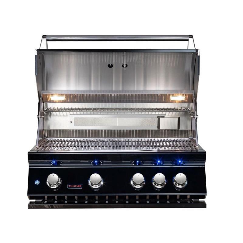 Whistler 34-Inch 4-Burner Built-In Gas Grill with Rear Infrared Burner, Grill Lights, Rotisserie Kit & Cover - Black Stainless
