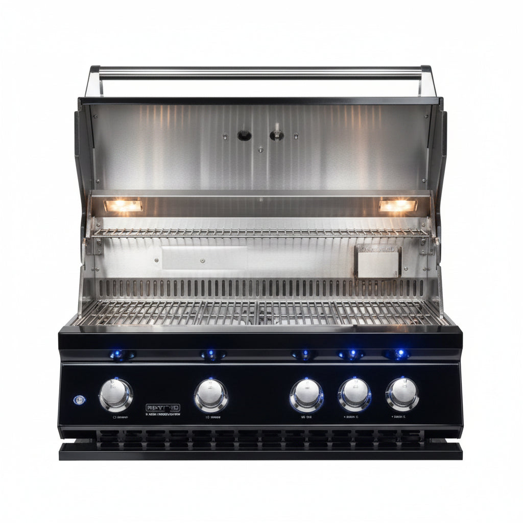 Whistler 34-Inch 4-Burner Gas Grill on Stainless Steel Cabinet with Rear Infrared Burner, Grill Lights, Rotisserie Kit & Cover