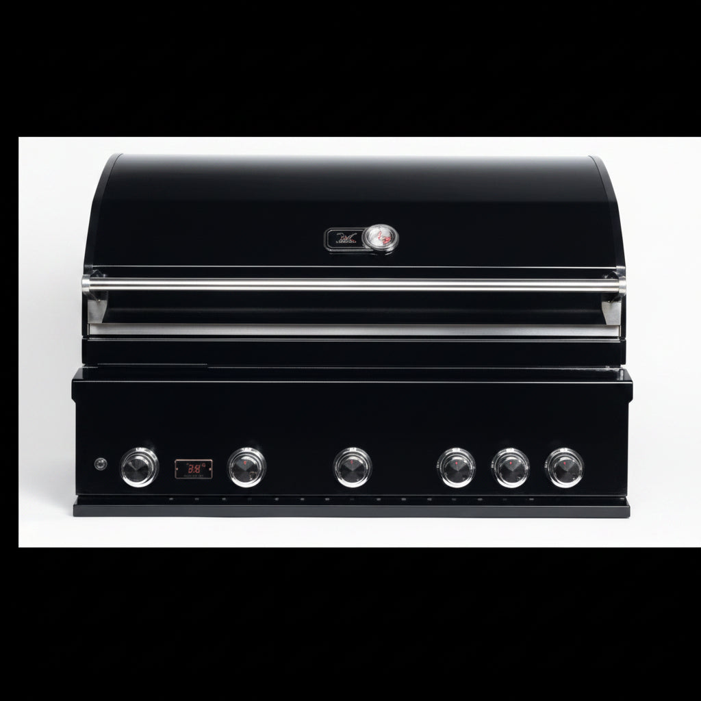 Whistler 110-Inch 5-Burner Gas Grill Island with Infrared Rear Burner, Refrigerator, Sink, and Rotisserie Kit - Black Stainless