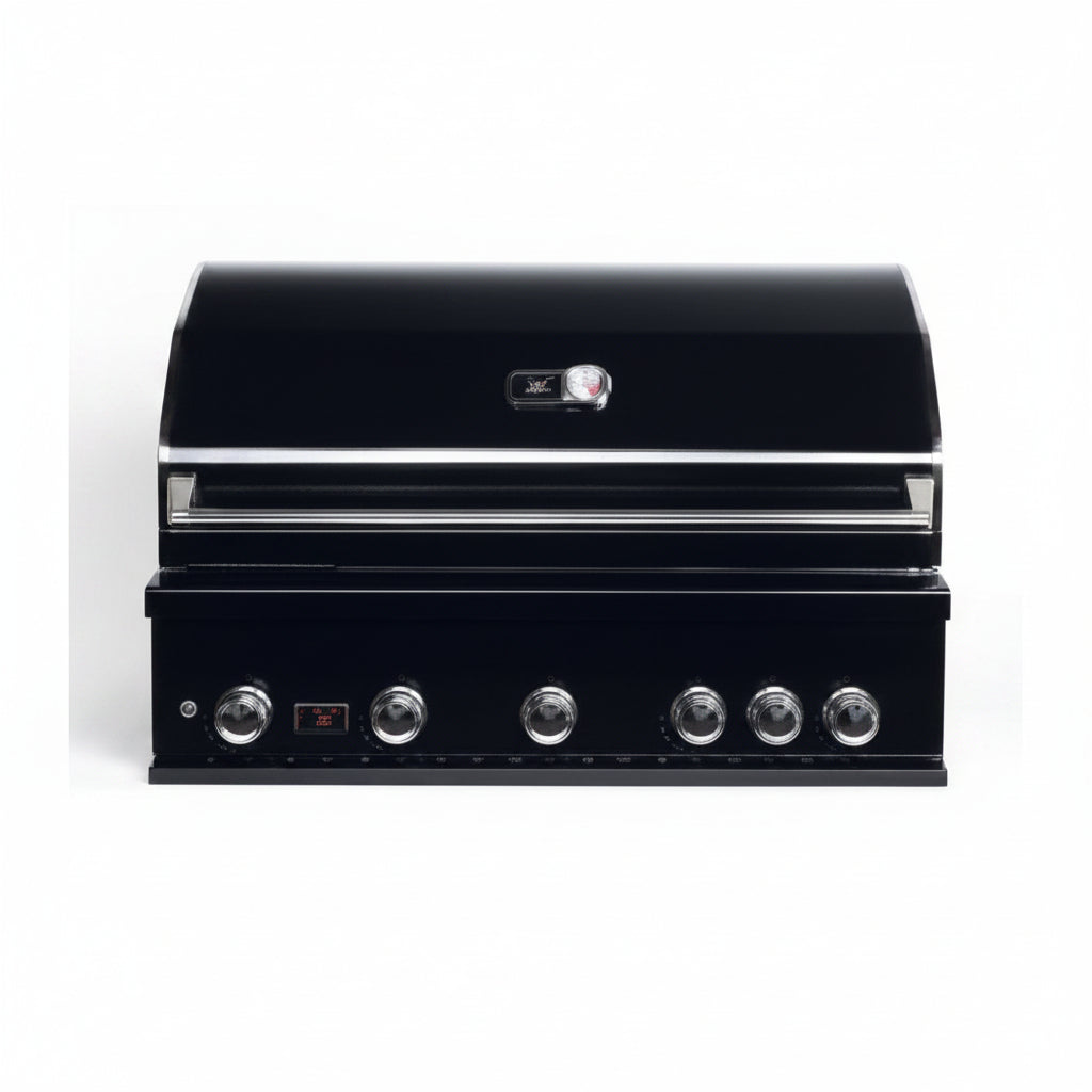 Whistler 110-Inch 5-Burner Gas Grill Island with Infrared Rear Burner, Refrigerator, and Rotisserie Kit - Black Stainless
