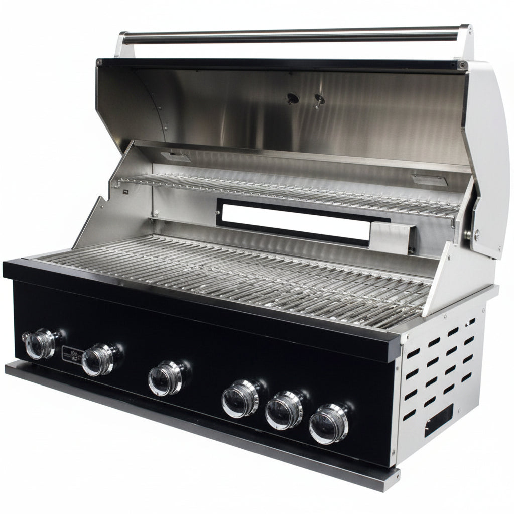 Whistler 110-Inch 5-Burner Gas Grill Island with Infrared Rear Burner, Refrigerator, and Rotisserie Kit - Black Stainless