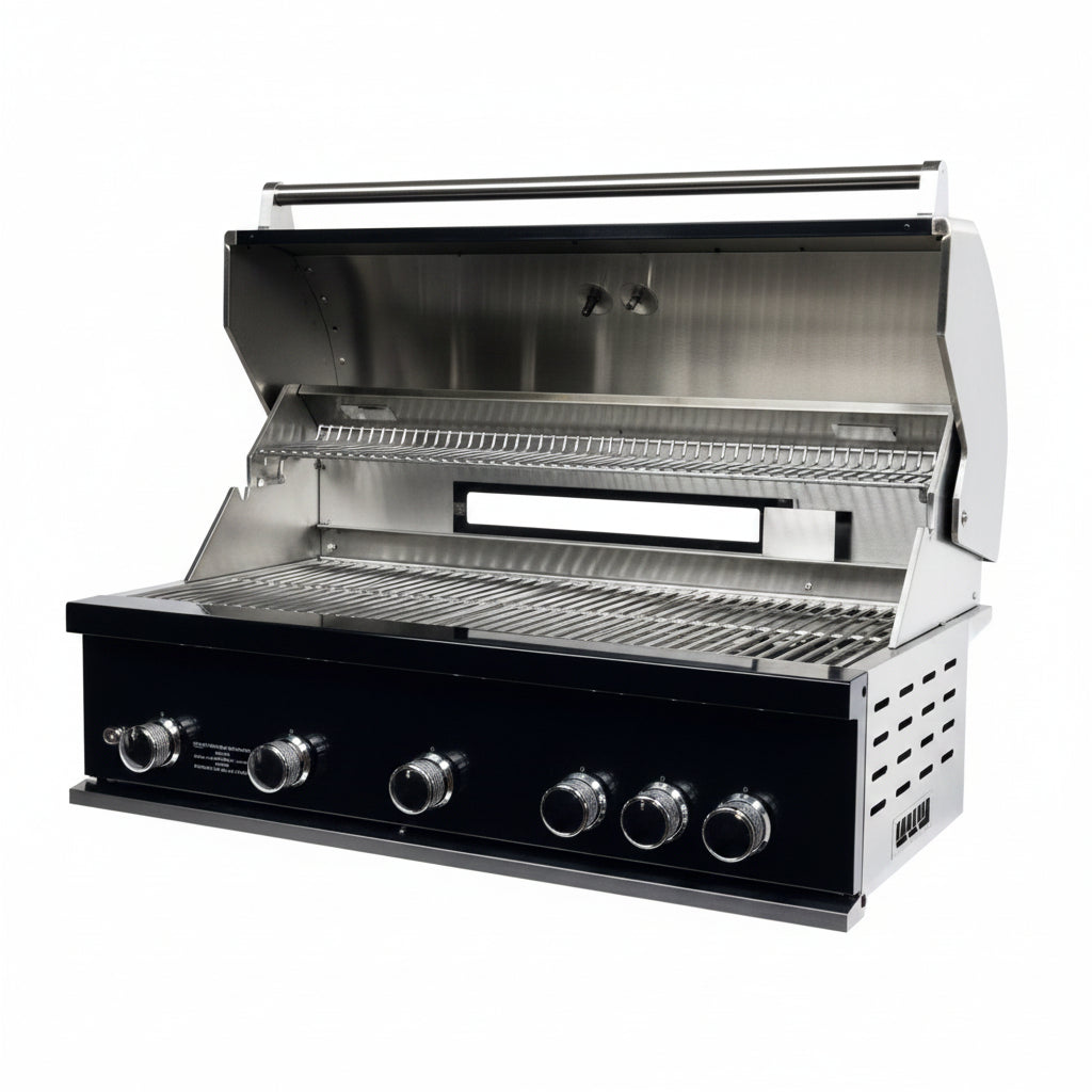 Whistler 42-Inch 5-Burner Gas Grill on Stainless Steel Cabinet with Rear Infrared Burner, Grill Lights, Rotisserie Kit & Cover - Black Stainless