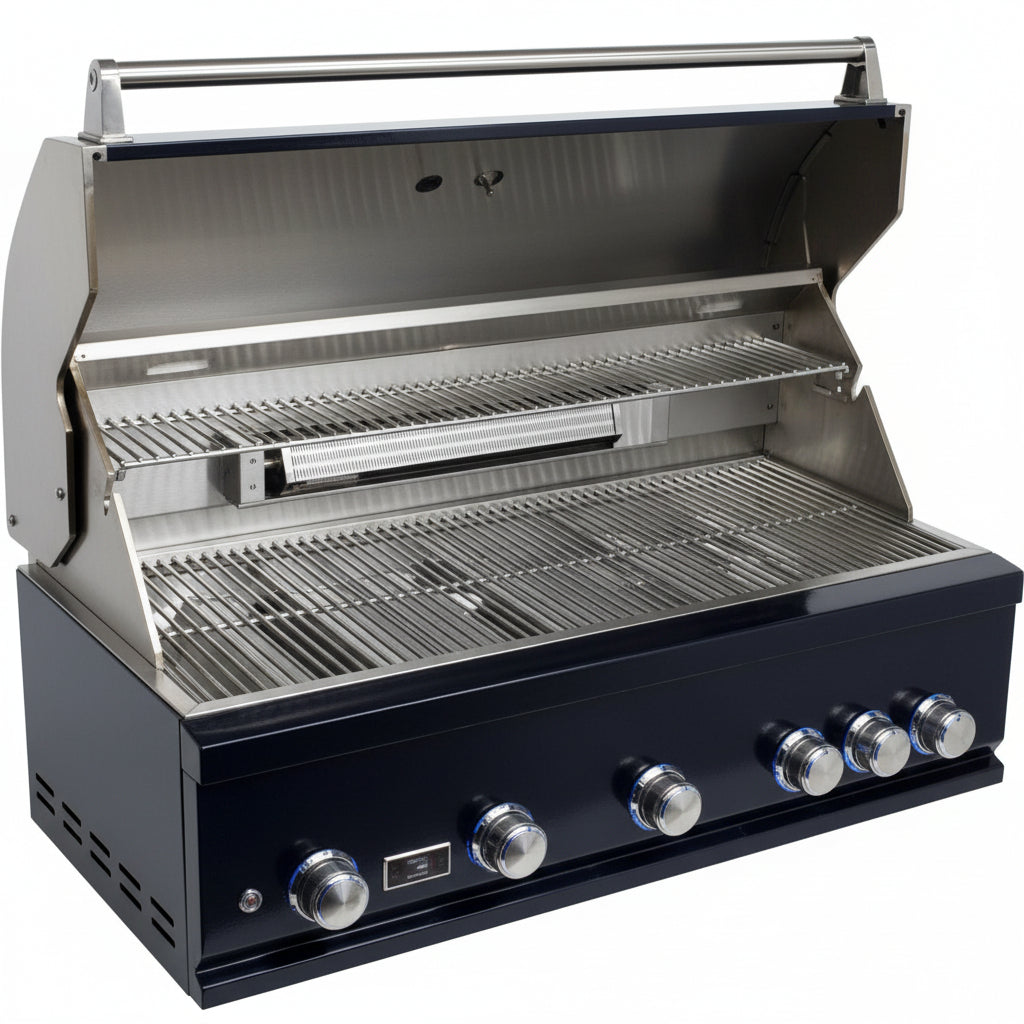 Whistler 110-Inch 5-Burner Gas Grill Island with Infrared Rear Burner, Refrigerator, Double Side Burner, and Rotisserie Kit - Black Stainless