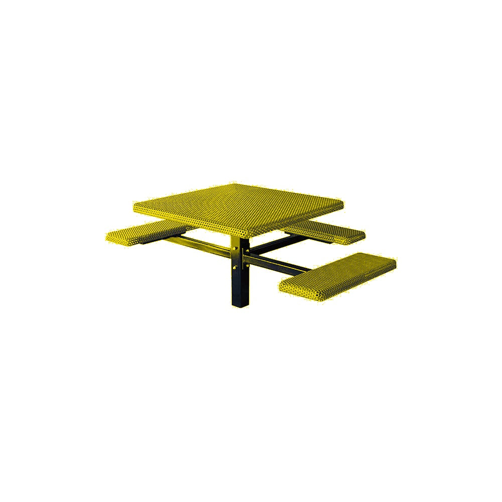 MF1061 Square 3-Bench Inground Mount ADA Compliant Table — Metal Powder Coat — S1 Yellow — digitally rendered color preview
