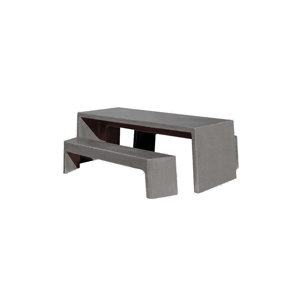 TF3200 Free-Standing 2 Bench Concrete Table Set — Acid Wash — A26 Charcoal — digitally rendered color preview