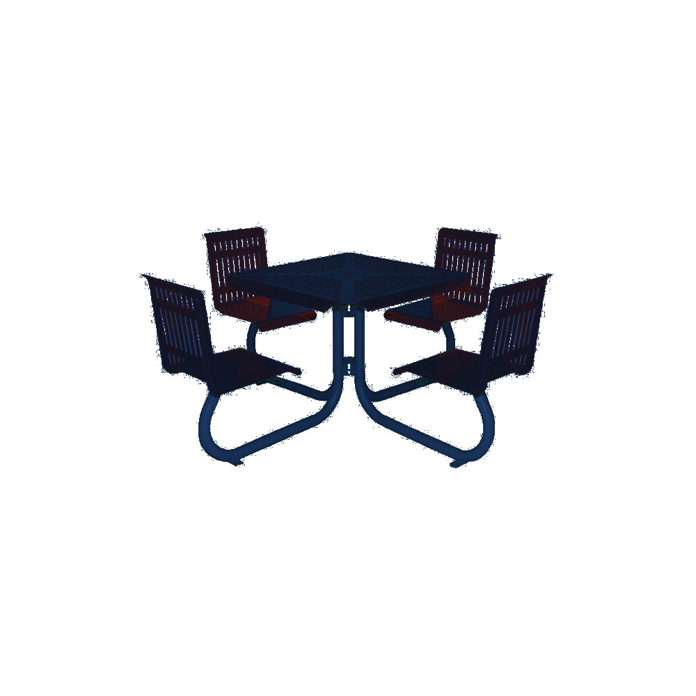 MF1110 Square 4-Seat Table with Seat Backs — Metal Powder Coat — S48 Cobalt Blue — digitally rendered color preview