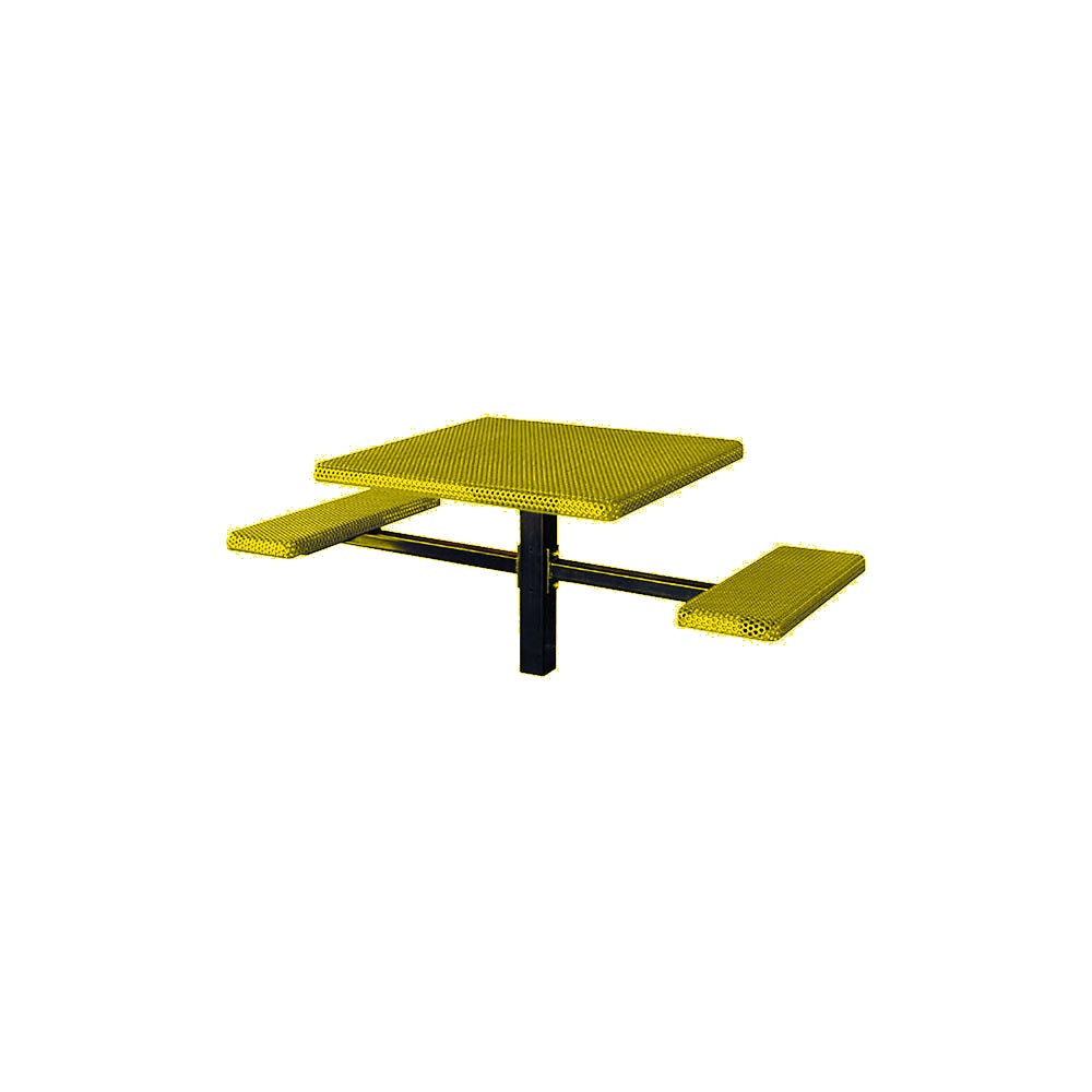 MF1062 Square 2-Bench Inground Mount ADA Compliant Table — Metal Powder Coat — S1 Yellow — digitally rendered color preview