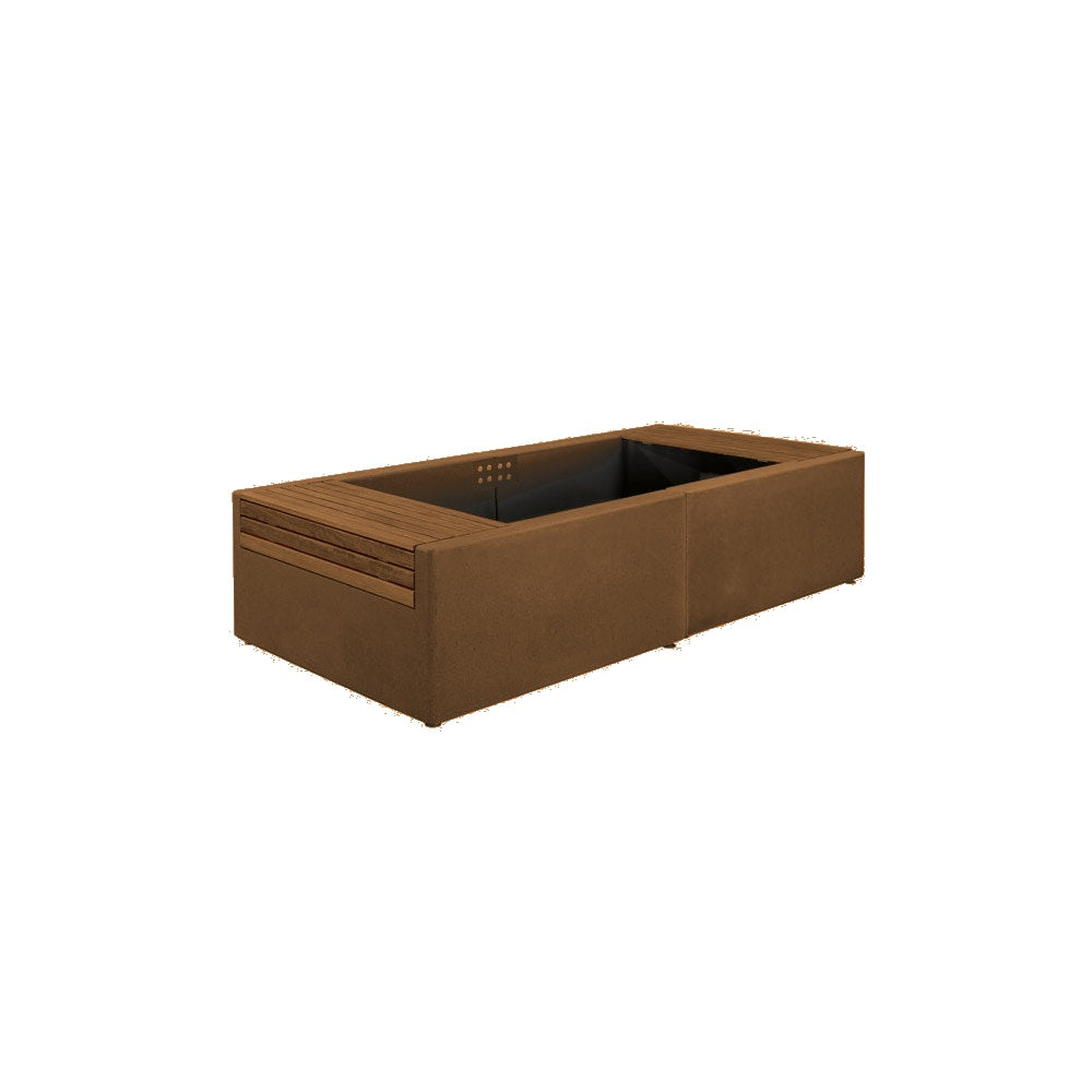 DF5515 Collaboration Lluvia Planter Bench — Woodgrains — B20 Iroko — digitally rendered color preview