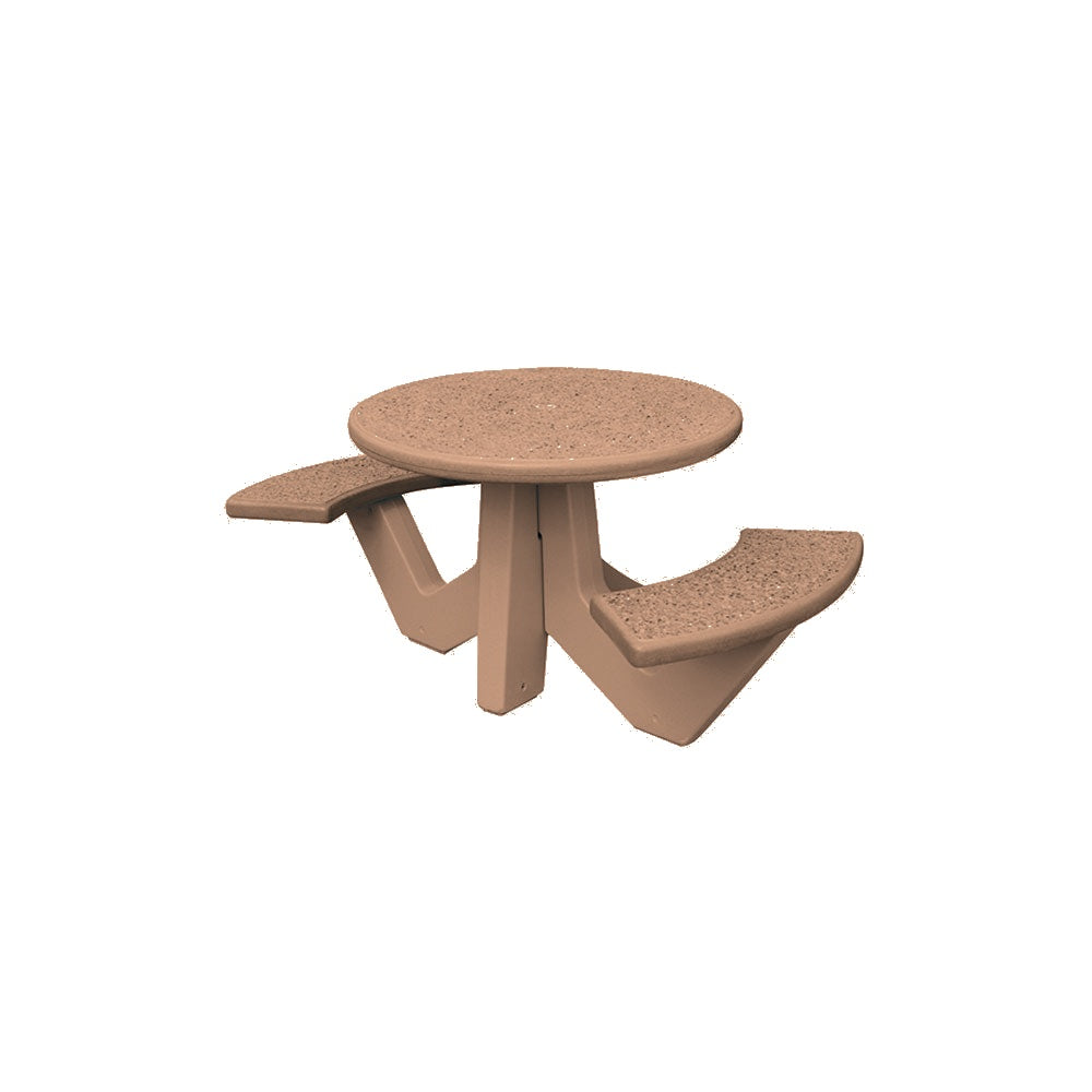 TF3110 2-Seat Round Concrete Table Set — Standard Ground & Polish Top & Bench - Acid Wash Sand Legs — G22 Sand — digitally rendered color preview