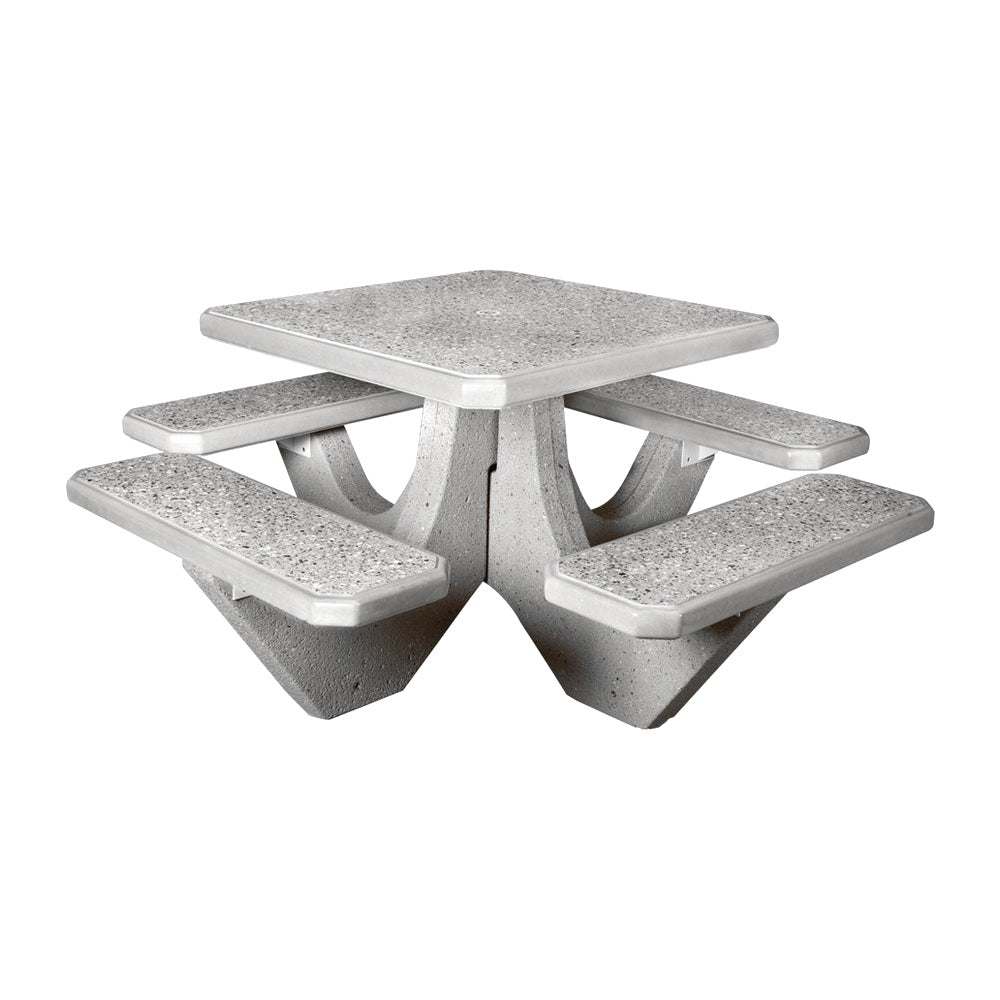 TF3120 4-Seat Square Concrete Table Set — Standard Ground & Polish Top & Bench - Acid Wash Gray Legs — G31 Fog — digitally rendered color preview