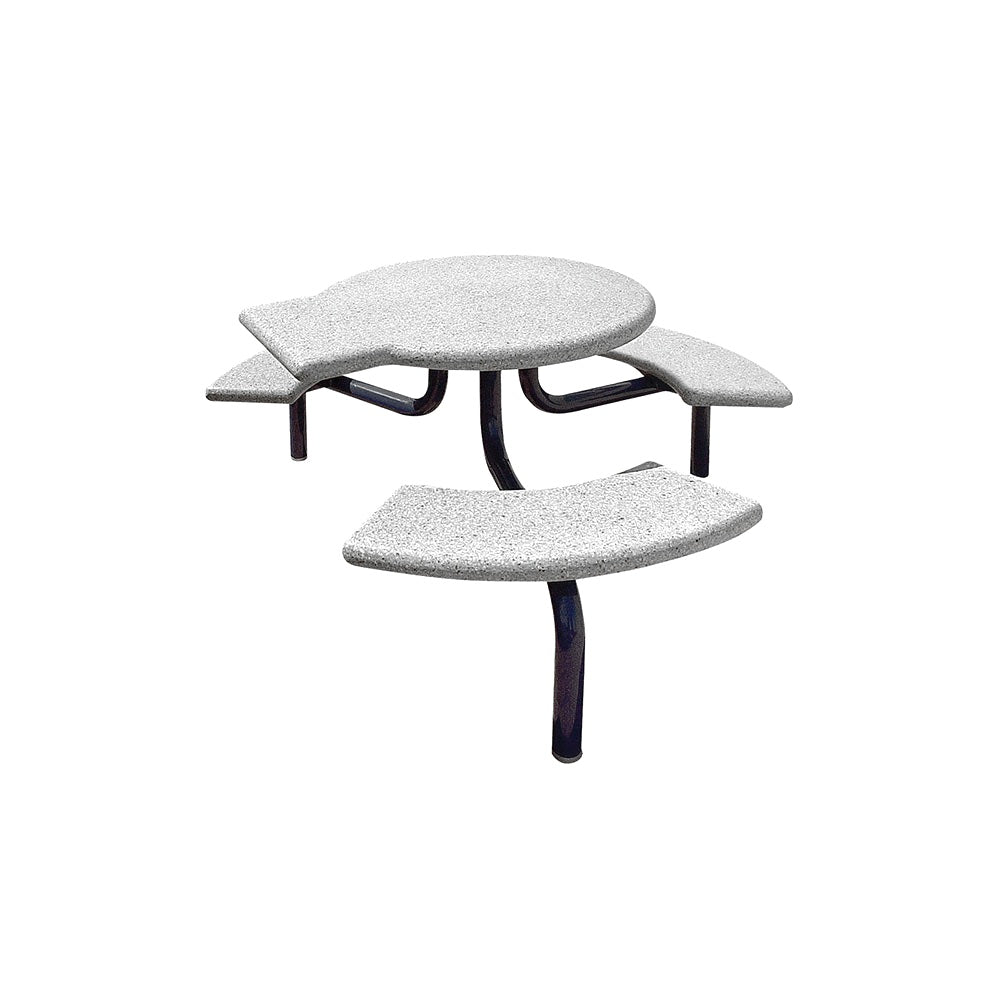 TF3139 3-Seat Round Concrete ADA Compliant Table Set with Metal Legs — Premium Ground & Polished — G33 Misty Gray — digitally rendered color preview