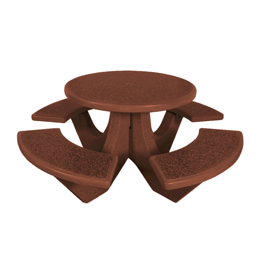 TF3125 4-Seat Round Concrete Table Set — Standard Ground & Polish Top & Bench - Acid Wash Sand Legs — G24 Brick Red — digitally rendered color preview