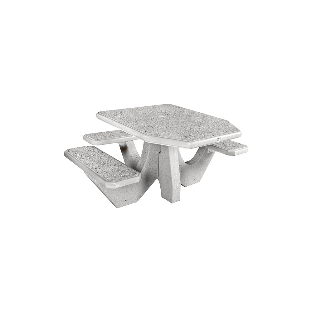 TF3123 3-Seat Square Concrete Table ADA Compliant Set — Standard Ground & Polish Top & Bench - Acid Wash Gray Legs — G31 Fog — digitally rendered color preview
