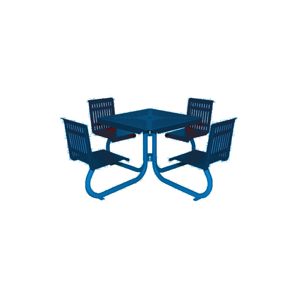 MF1110 Square 4-Seat Table with Seat Backs — Metal Powder Coat — 0 Blue — digitally rendered color preview