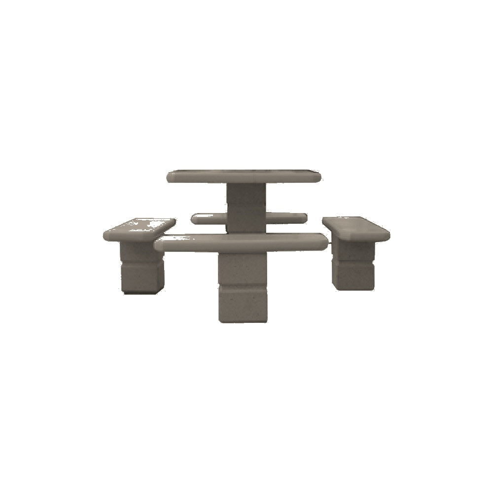 TF3090 Footed Square Pedestal Concrete Table Set — Standard Ground & Polish Top & Bench - Acid Wash Gray Legs — G26 Charcoal — digitally rendered color preview