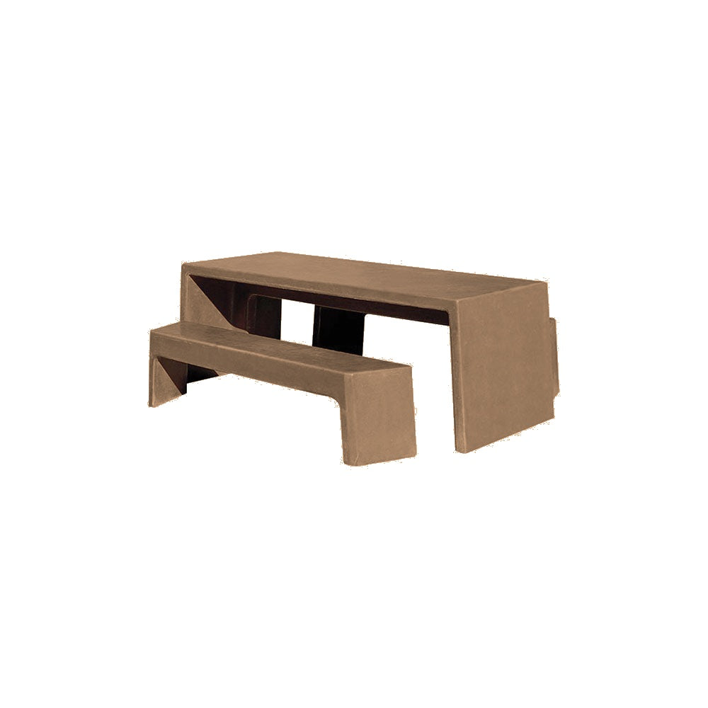 TF3200 Free-Standing 2 Bench Concrete Table Set — Weatherstone — W22 Sand — digitally rendered color preview
