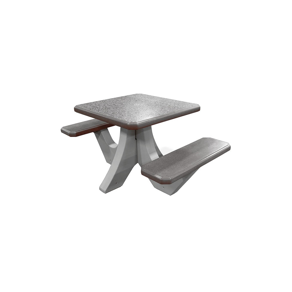 TF3115 2-Seat Square Concrete Table Set — Standard Ground & Polish Top & Bench - Acid Wash Gray Legs — G33 Misty Gray — digitally rendered color preview