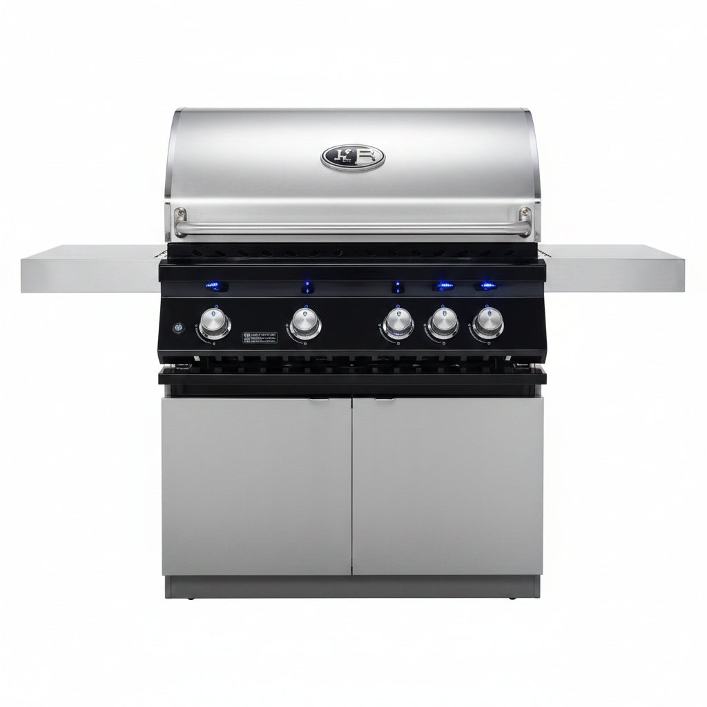 Whistler 104-Inch 5-Burner Gas Grill Island with Infrared Rear Burner, Double Side Burner, and Rotisserie Kit - Black Stainless
