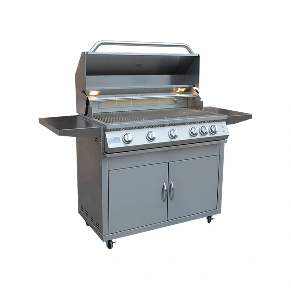 Professional 5 Burner 40 Inch Cart Model BBQ Grill With Lights and Locking Casters