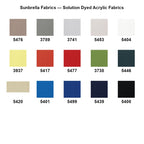Woodline Pavone — Bradley Terrace media — Sunbrella Fabrics — Solution Dyed Acrylic Fabrics — enlarged clean fabric reference page — labels grouped tightly