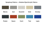 Woodline Pavone — Bradley Terrace media — Symphony Fabrics — Solution Dyed Acrylic Fabrics — enlarged clean fabric reference page — labels grouped tightly