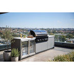 Whistler 110-Inch 5-Burner Gas Grill Island with Infrared Rear Burner, Refrigerator, and Rotisserie Kit - Black Stainless