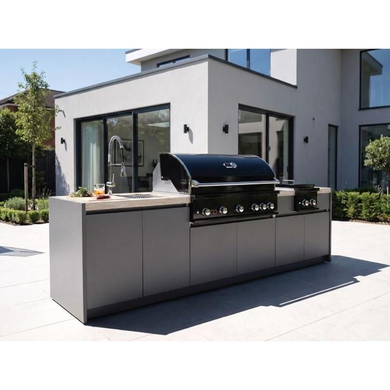 Whistler 104-Inch 5-Burner Gas Grill Island with Infrared Rear Burner, Sink, Double Side Burner and Rotisserie Kit - Black Stainless