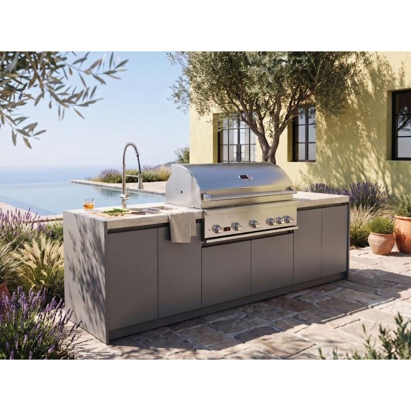 Whistler 104-Inch 5-Burner Gas Grill Island with Infrared Rear Burner, Sink, and Rotisserie Kit