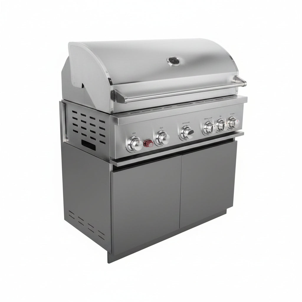 Whistler 42-Inch 5-Burner Gas Grill on Stainless Steel Cabinet with Rear Infrared Burner, Grill Lights, Rotisserie Kit & Cover