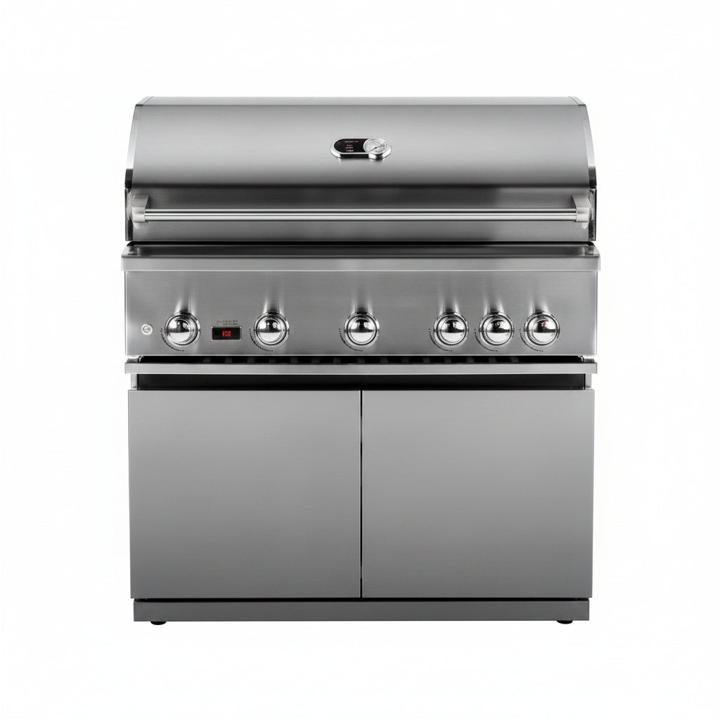 Whistler 110-Inch 5-Burner Gas Grill Island with Infrared Rear Burner, Refrigerator, Sink, and Rotisserie Kit