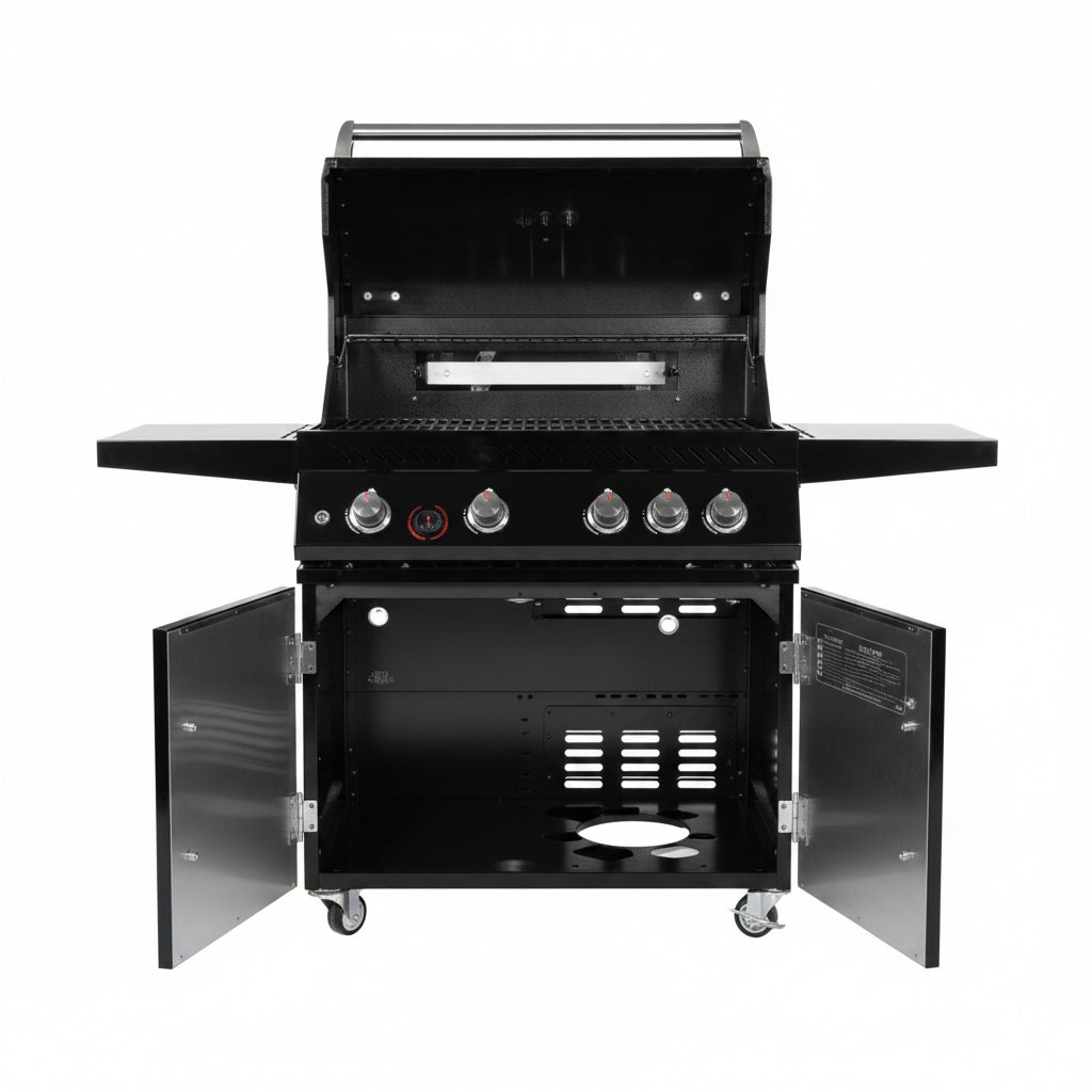 Whistler 34-Inch 4-Burner Gas Grill with Rear Infrared Burner, Grill Lights, Rotisserie Kit & Cover - Black Stainless