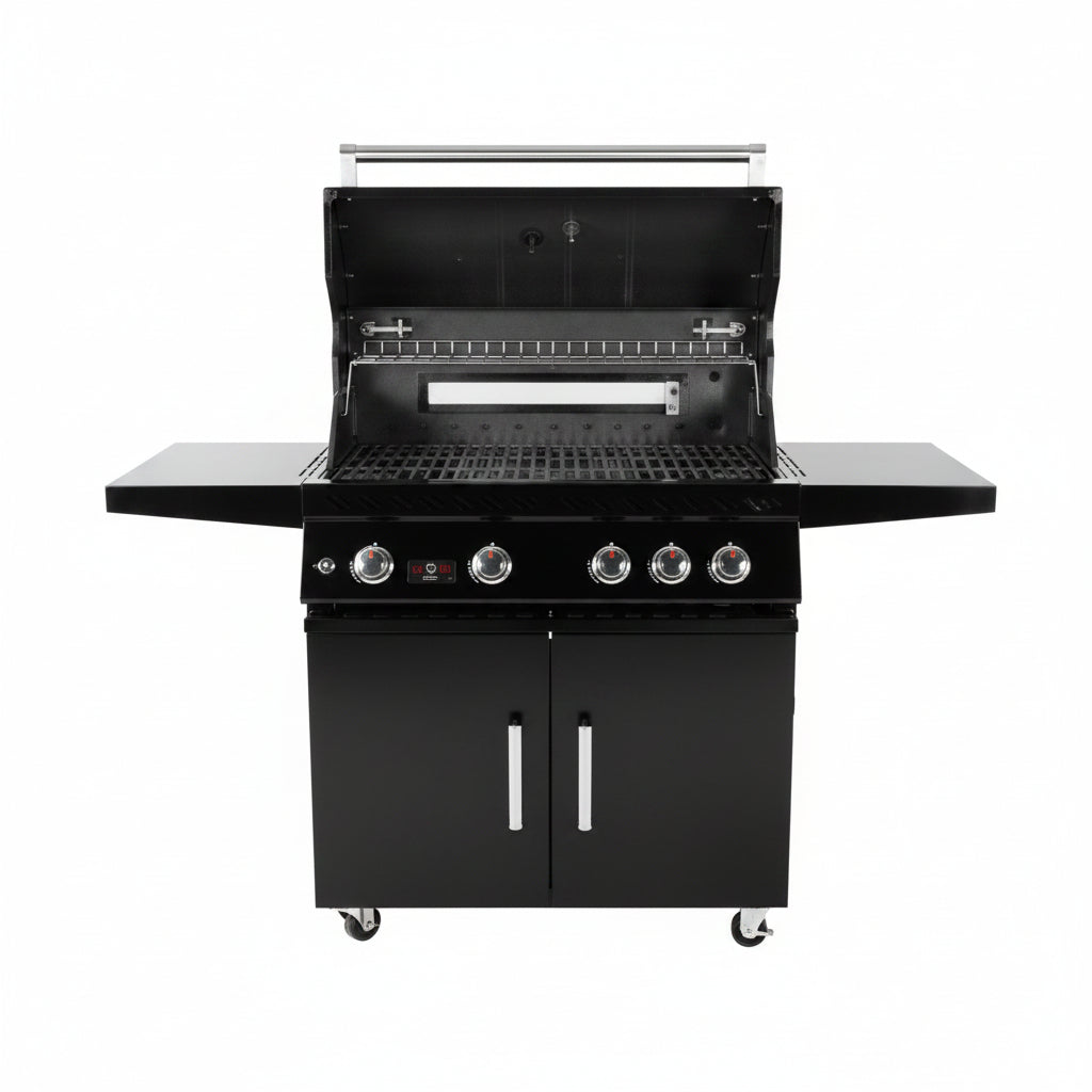 Whistler 34-Inch 4-Burner Gas Grill with Rear Infrared Burner, Grill Lights, Rotisserie Kit & Cover - Black Stainless