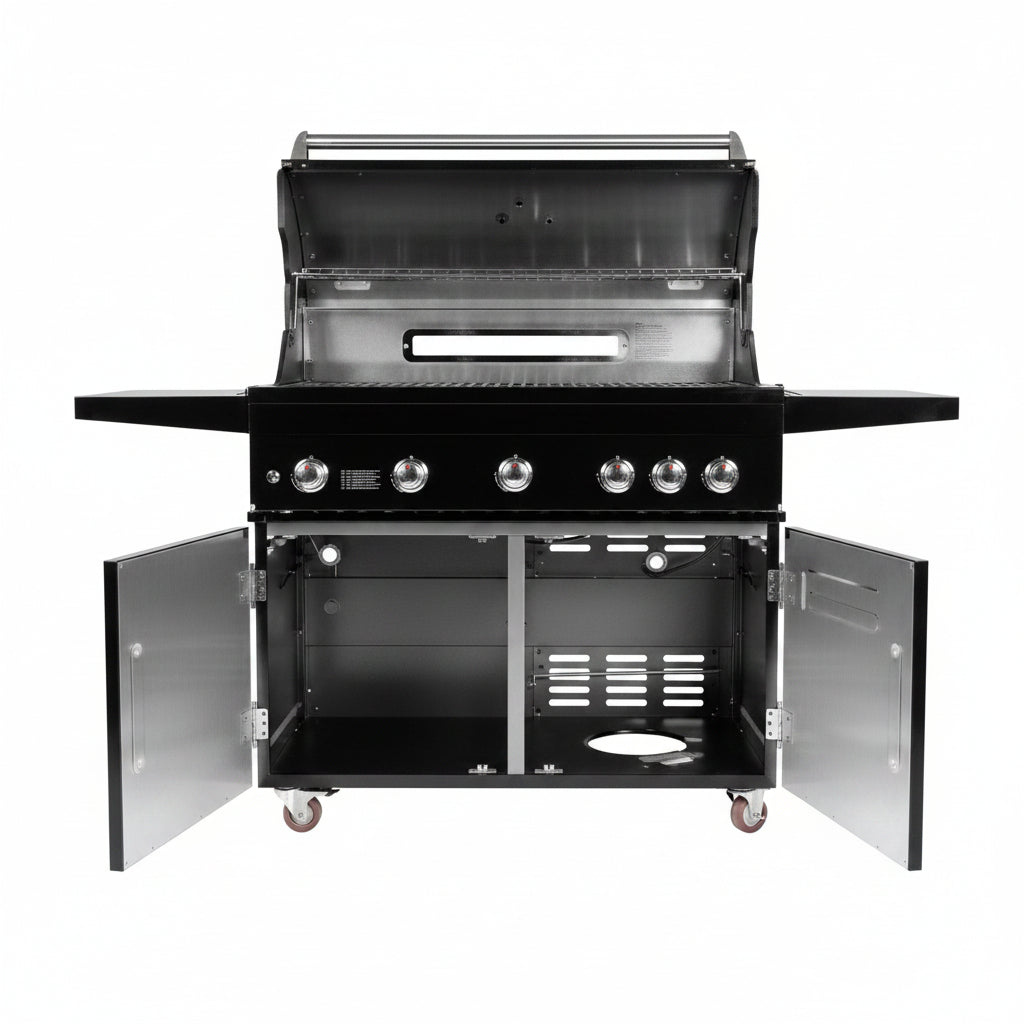 Whistler 42-Inch 5-Burner Gas Grill with Rear Infrared Burner, Grill Lights, Rotisserie Kit & Cover - Black Stainless