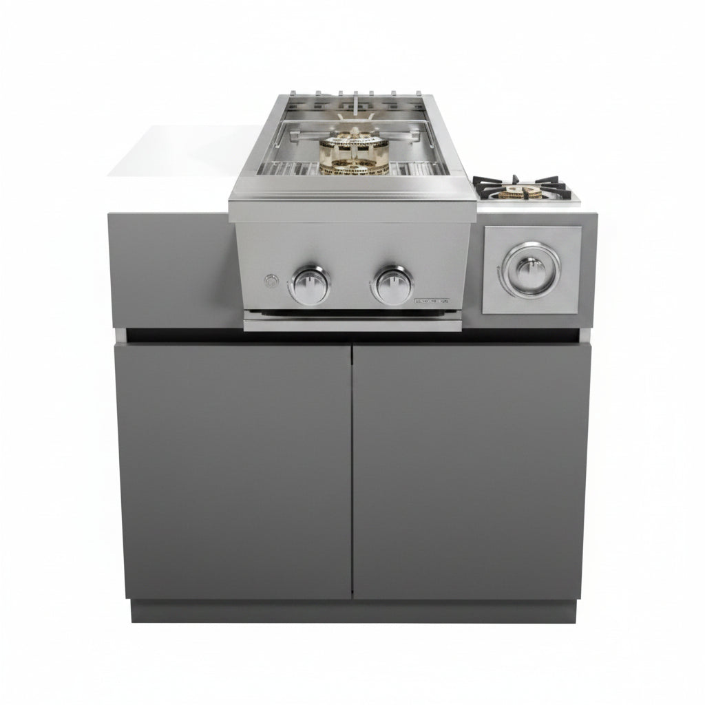 Whistler 110-Inch 5-Burner Gas Grill Island with Infrared Rear Burner, Refrigerator, and Rotisserie Kit