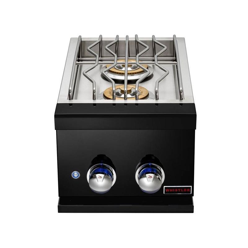Whistler 13-Inch Built-In Gas Prime Double Side Burner with Lid - Black Stainless Steel