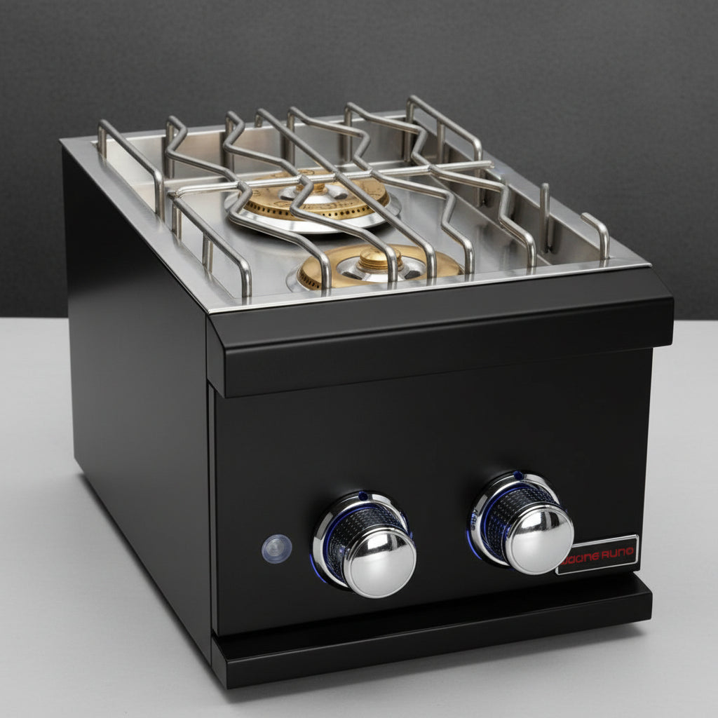 Whistler 110-Inch 5-Burner Gas Grill Island with Infrared Rear Burner, Refrigerator, Double Side Burner, and Rotisserie Kit - Black Stainless