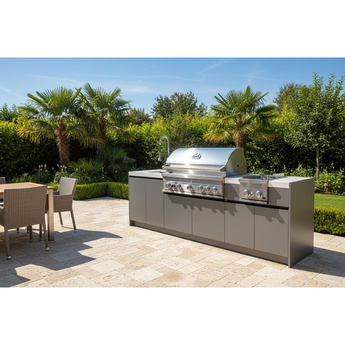 Whistler 104-Inch 5-Burner Gas Grill Island with Infrared Rear Burner, Sink, Double Side Burner, and Rotisserie Kit