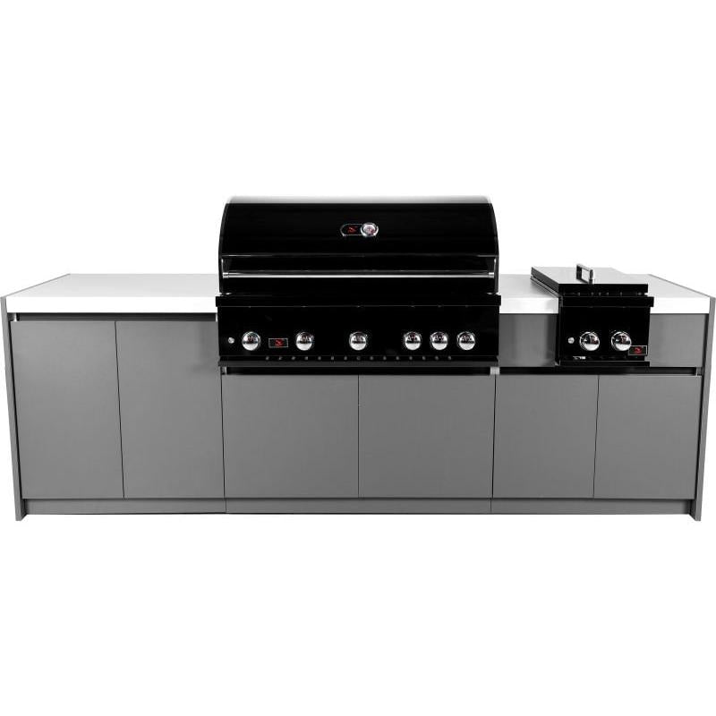 Whistler 104-Inch 5-Burner Gas Grill Island with Infrared Rear Burner, Double Side Burner, and Rotisserie Kit - Black Stainless