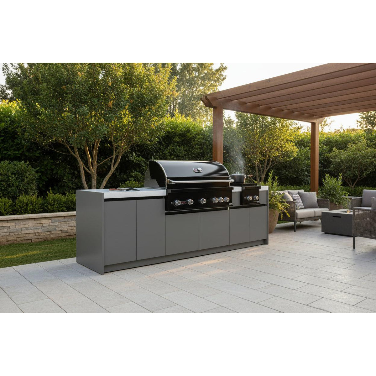 Whistler 104-Inch 5-Burner Gas Grill Island with Infrared Rear Burner, Double Side Burner, and Rotisserie Kit - Black Stainless